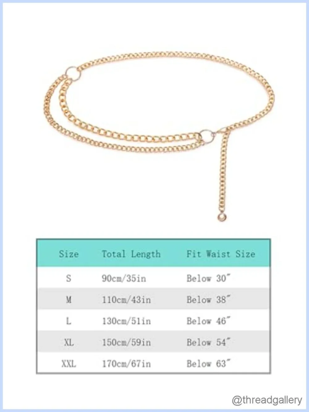 Gold Waist Chain Belt for Women Metal Link Dangling Dress Belt